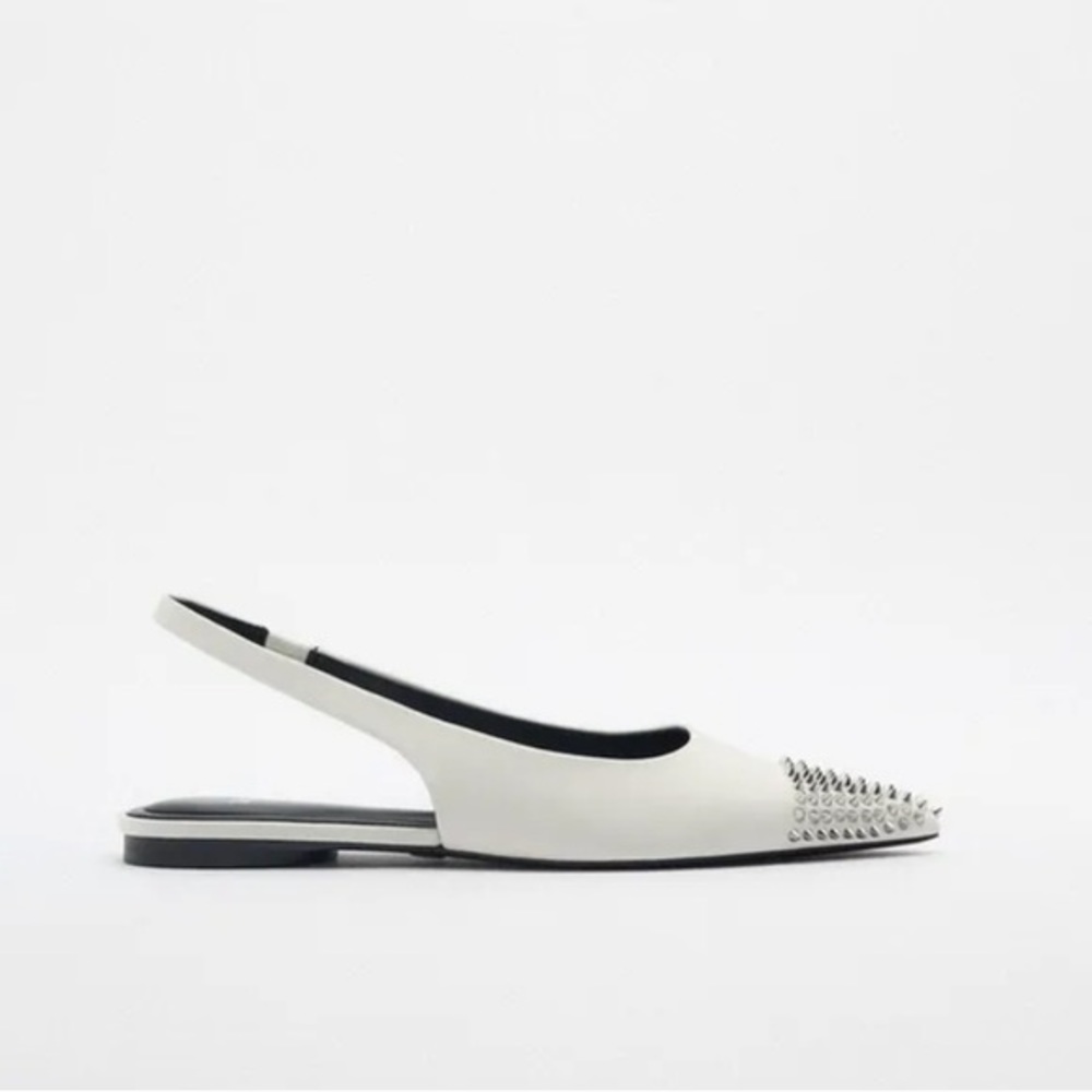 Zara NEW studded leather slingback ballet flats - Picture 2 of 7